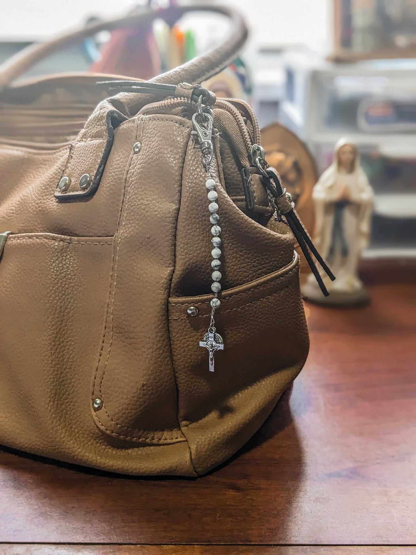 Howlite Rosary Keychain