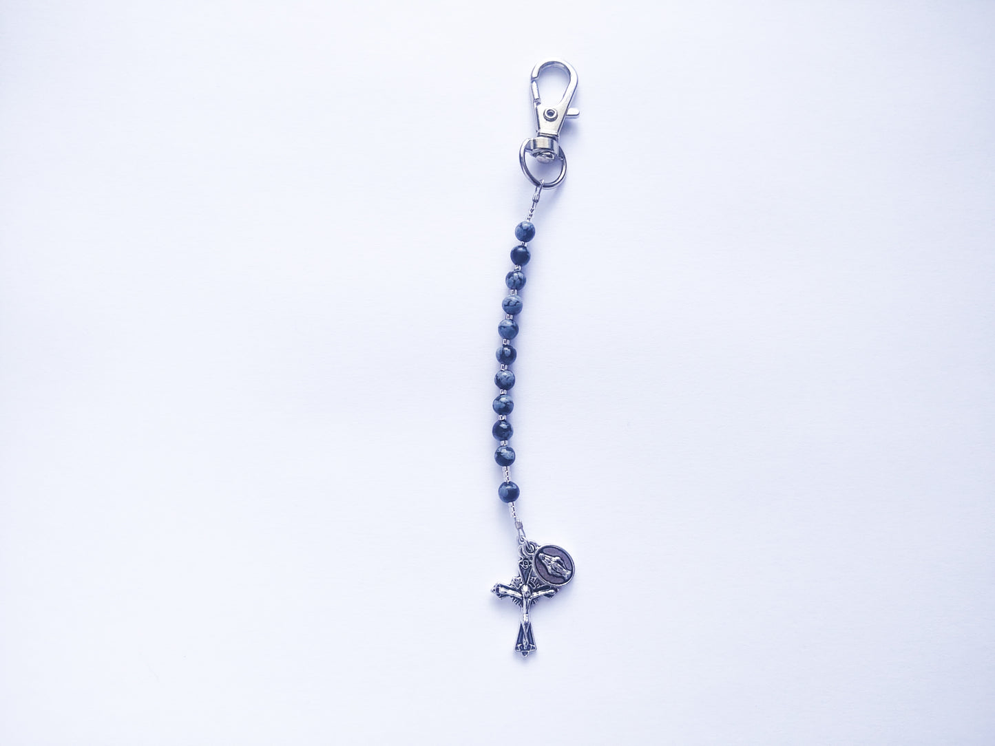 Snowflake Obsidian Rosary Keychain