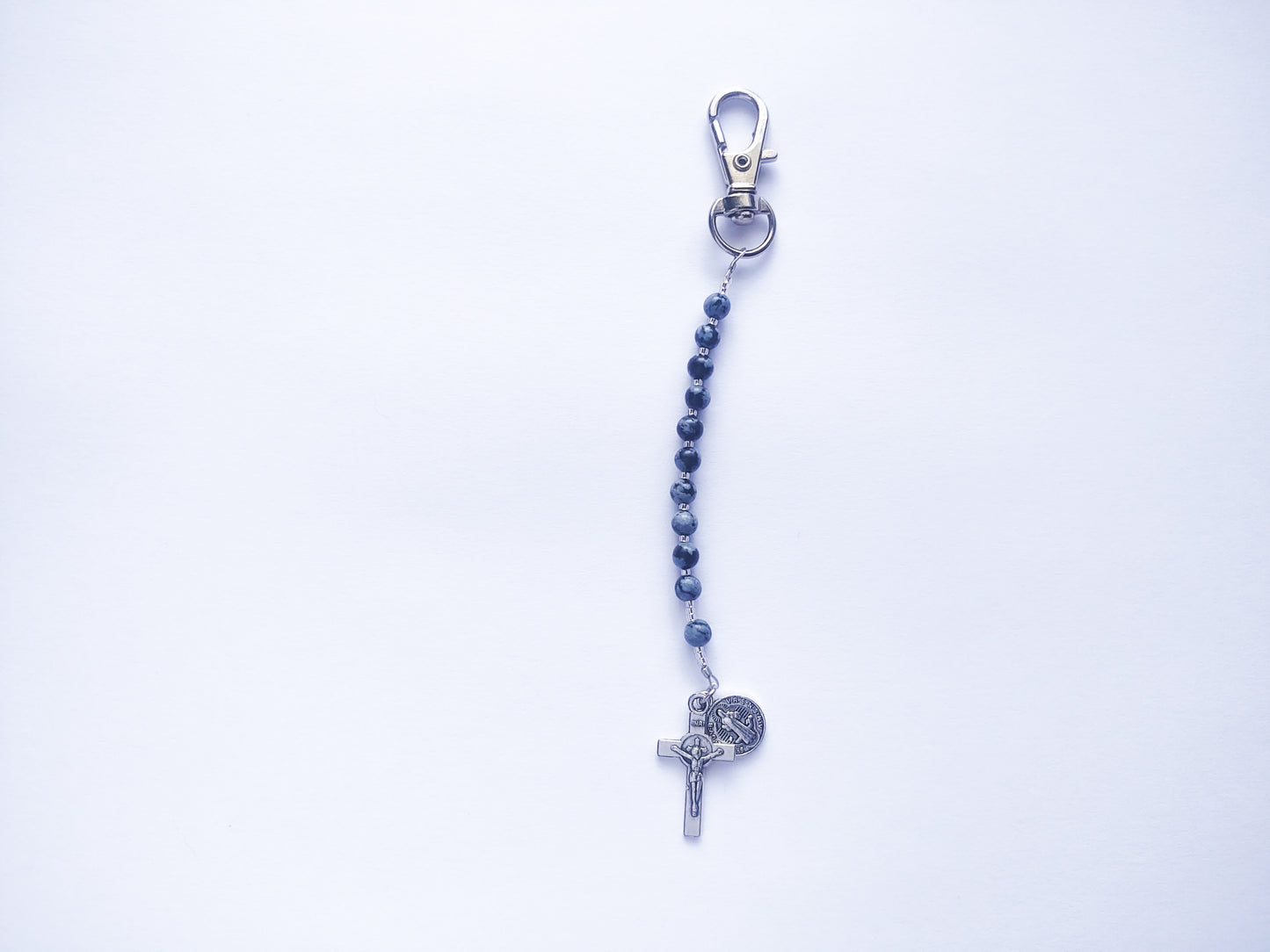 Snowflake Obsidian Rosary Keychain